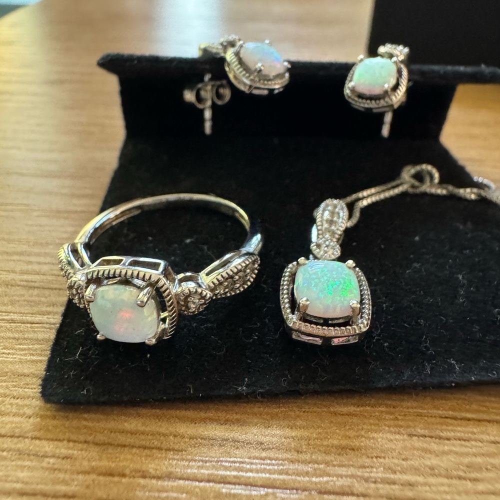 Zales Silver Opal Earring Set - Picture 7 of 7
